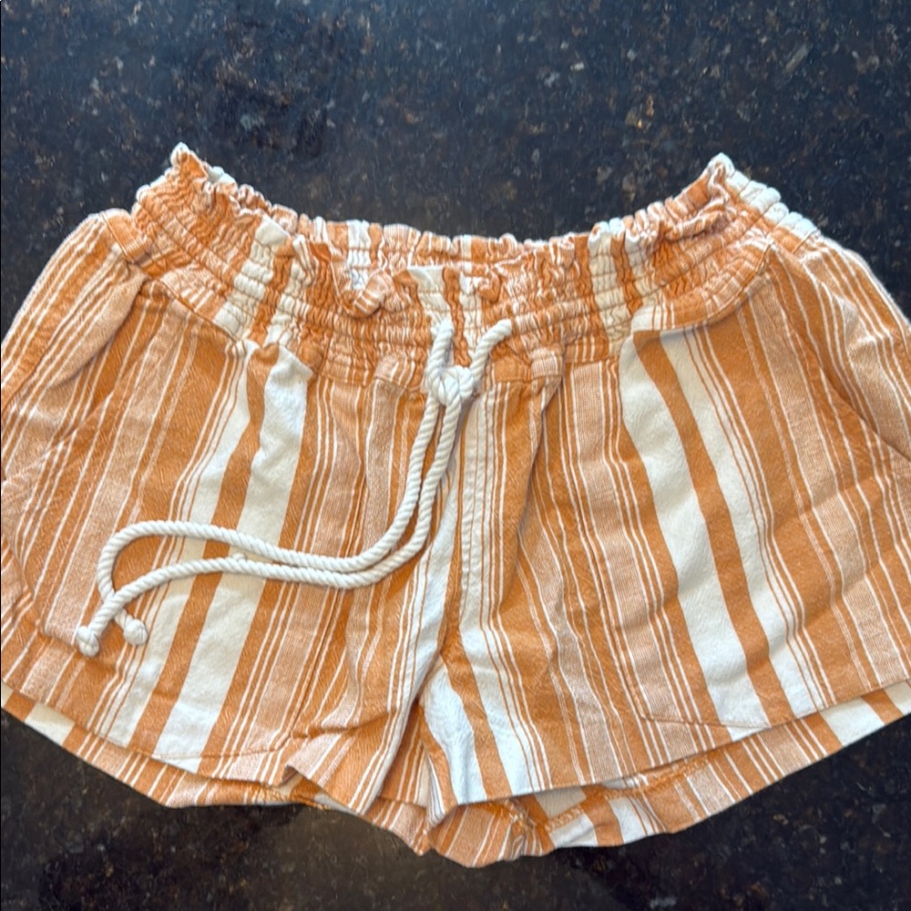 Roxy High Waist Orange and White Striped Shorts